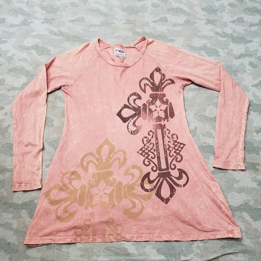 Roper Tunic Top Womens Medium Pink Acid Wash Western Long Sleeve